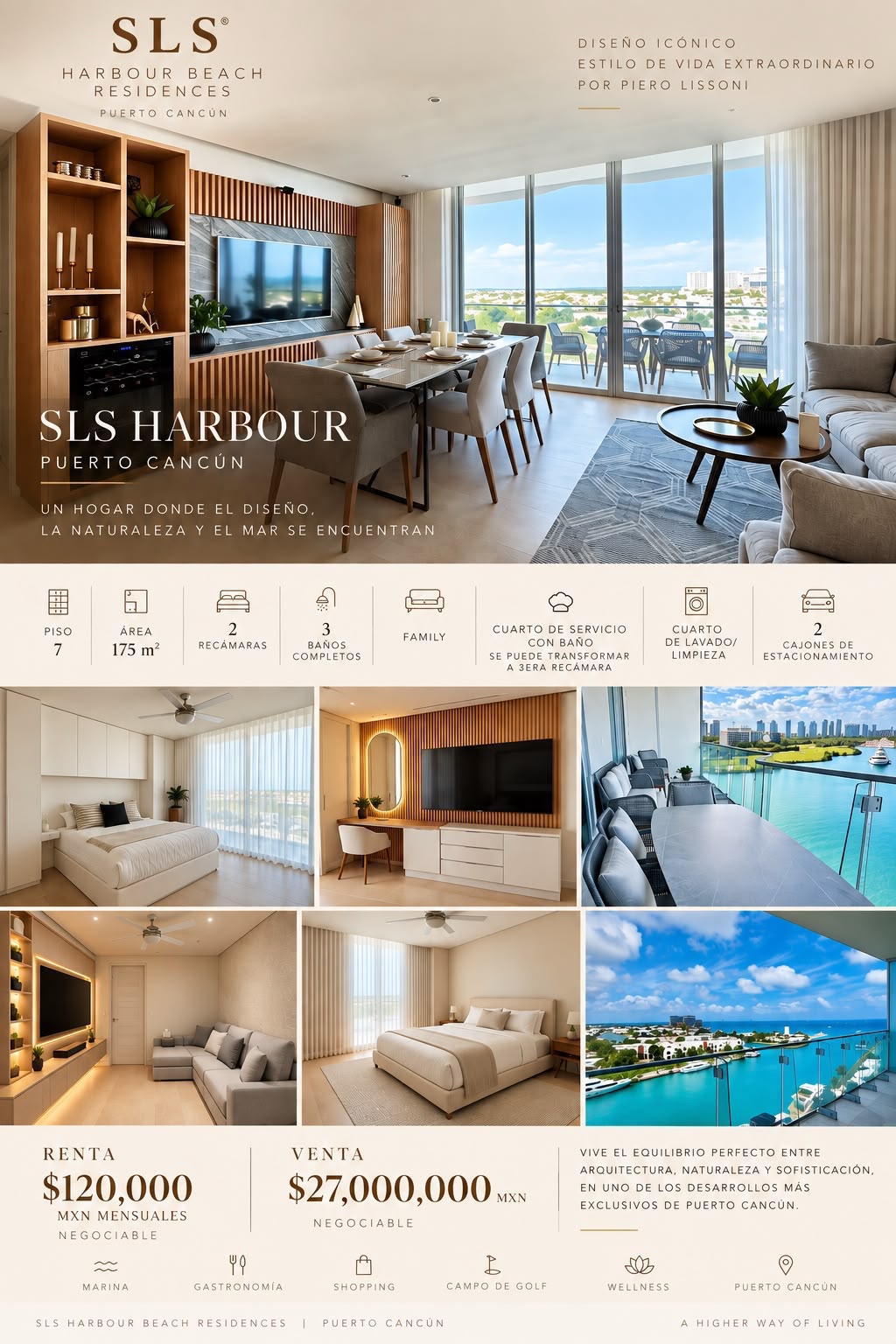 Departamento en venta en Puerto Cancún — $27,000,000 MXN