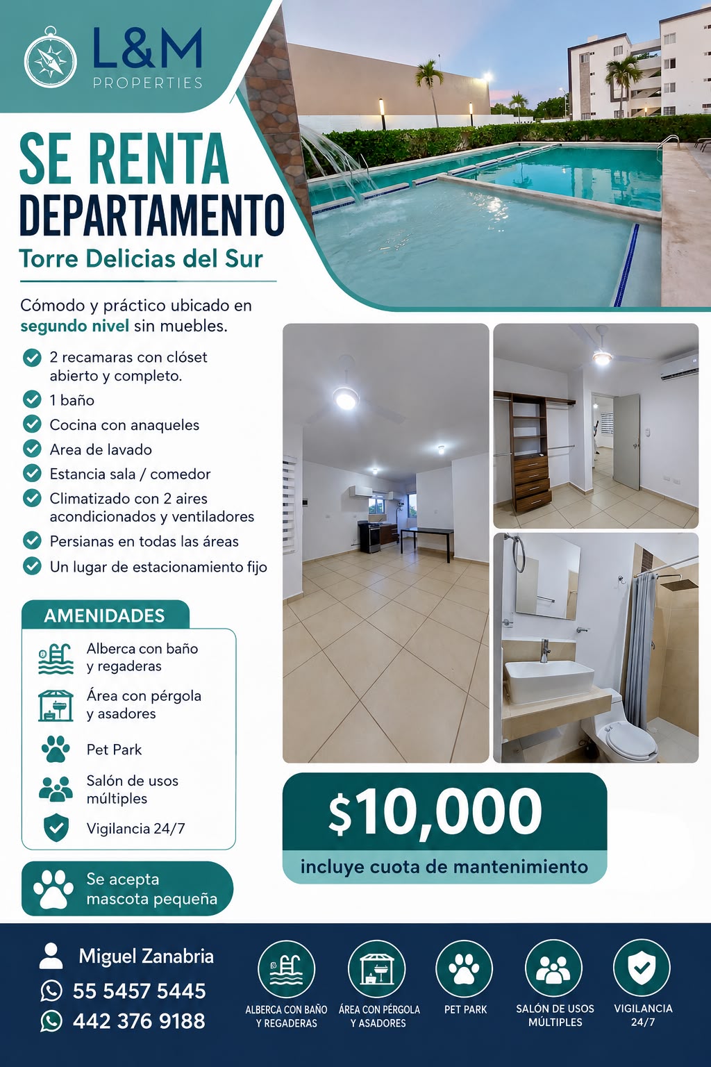 Departamento en renta en Torre Delicias del Sur foto 1