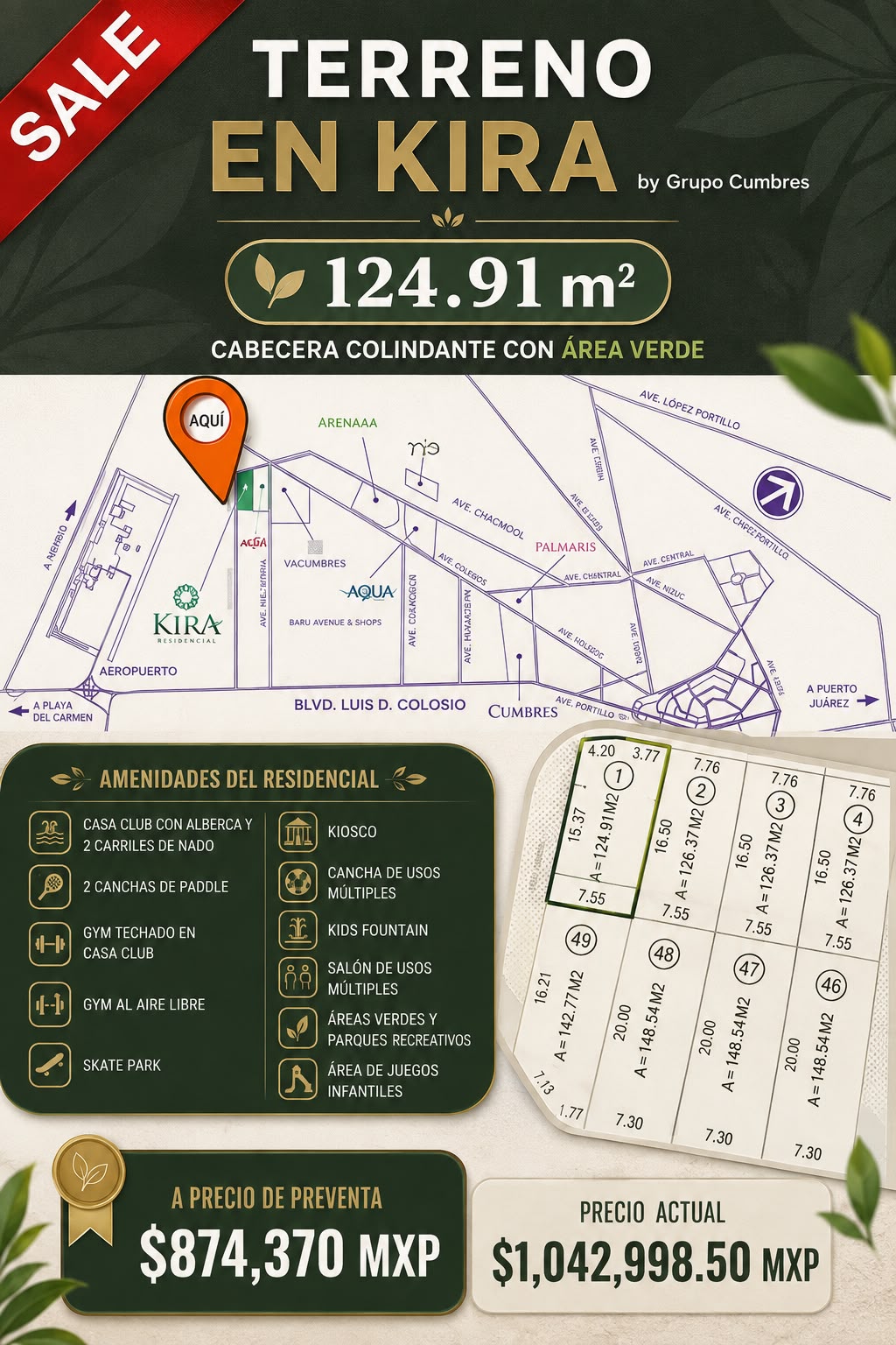 Terreno en venta en Kira Residencial — $874,370 MXN