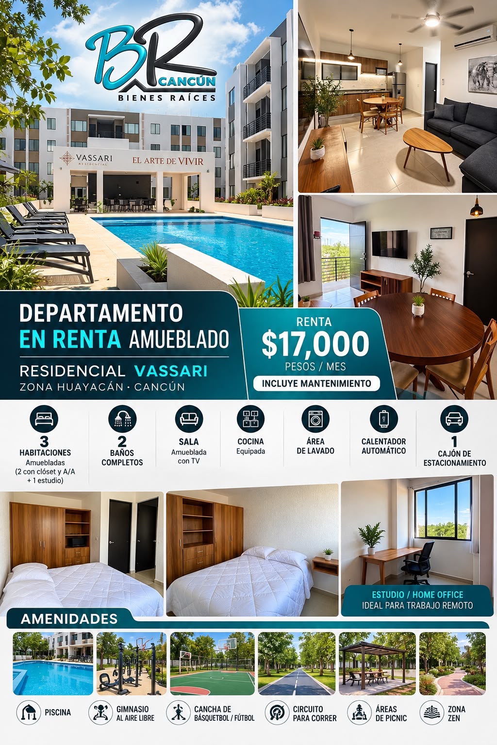 Departamento en renta en Zona Huayacán — $17,000 MXN