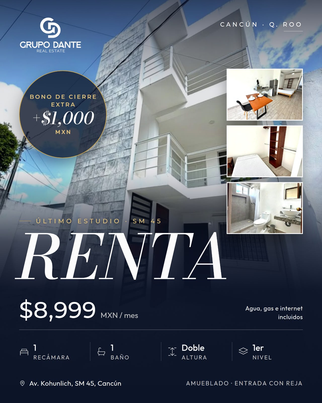 Estudio en renta en SM 45 Avenida Kohunlich foto 1