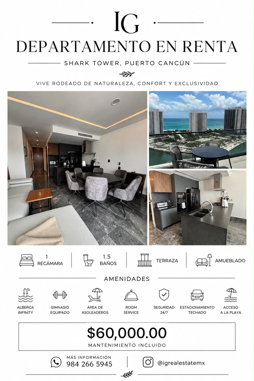 Departamento en renta en Puerto Cancún foto 1