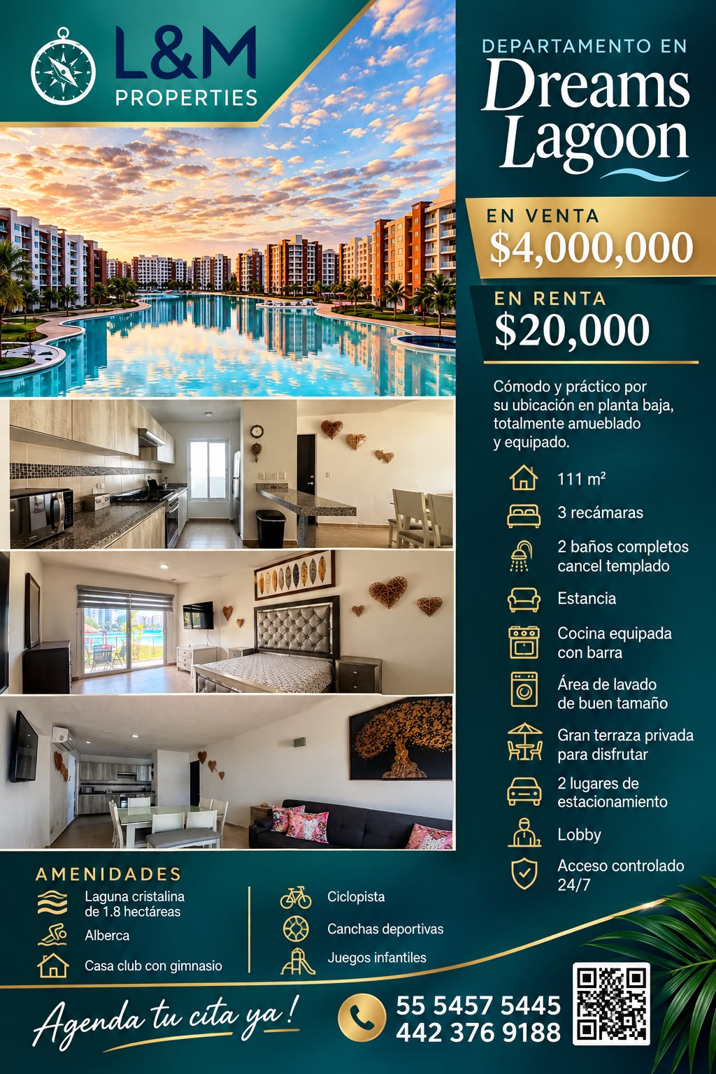 Departamento en venta en Dreams Lagoon — $4,000,000 MXN