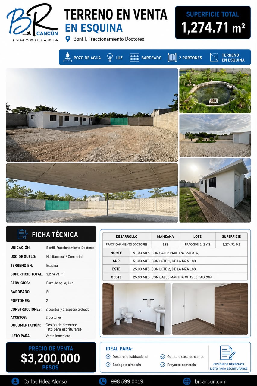 Terreno en venta en Fraccionamiento Doctores, Bonfil — $3,200,000 MXN