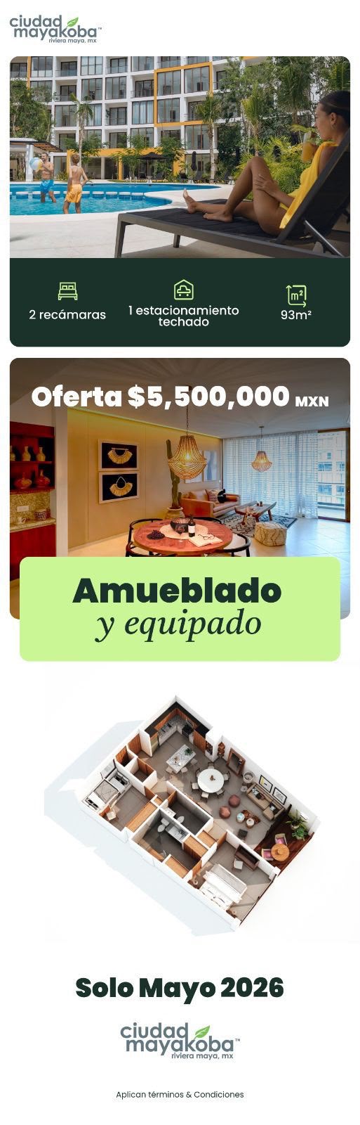 Departamento en venta en Ceiba, Ciudad Mayakoba foto 1