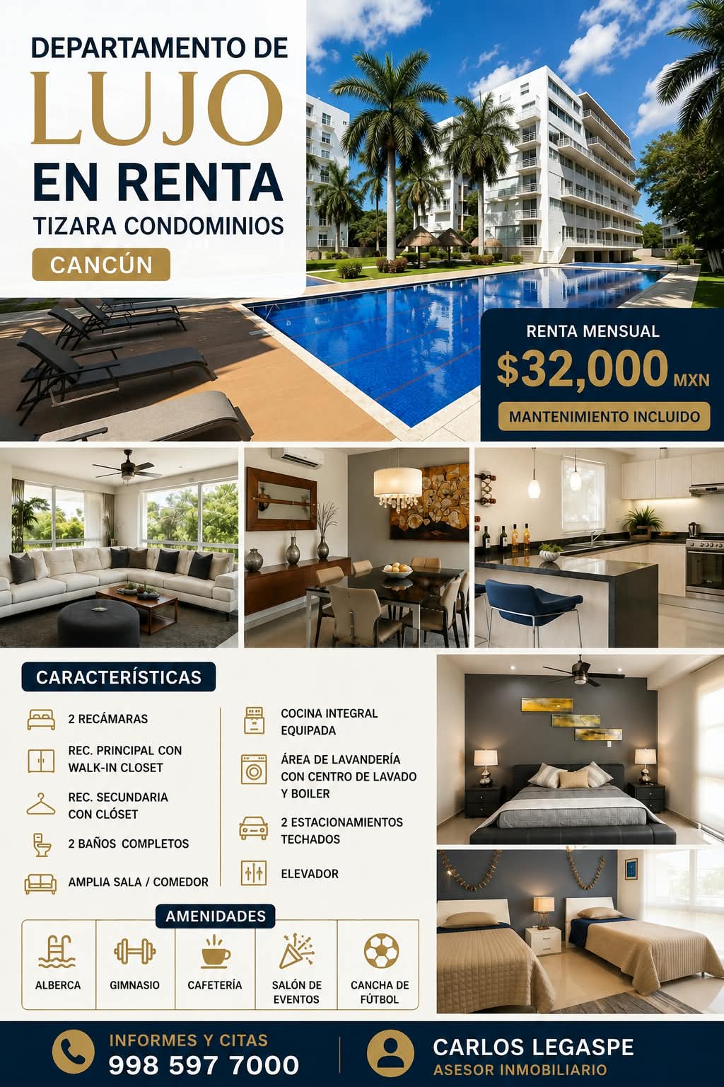 Departamento en renta en Cancún foto 1