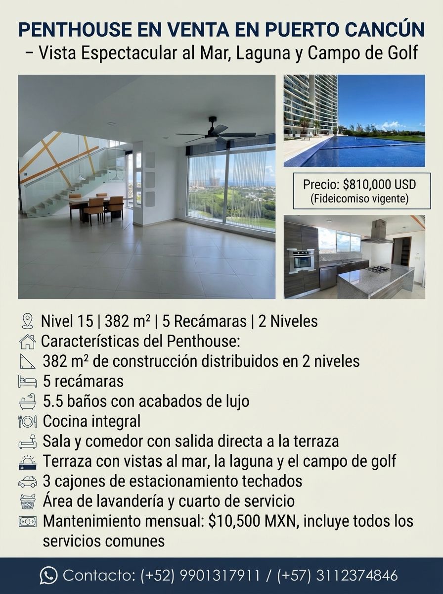 Penthouse en venta en Puerto Cancún foto 1