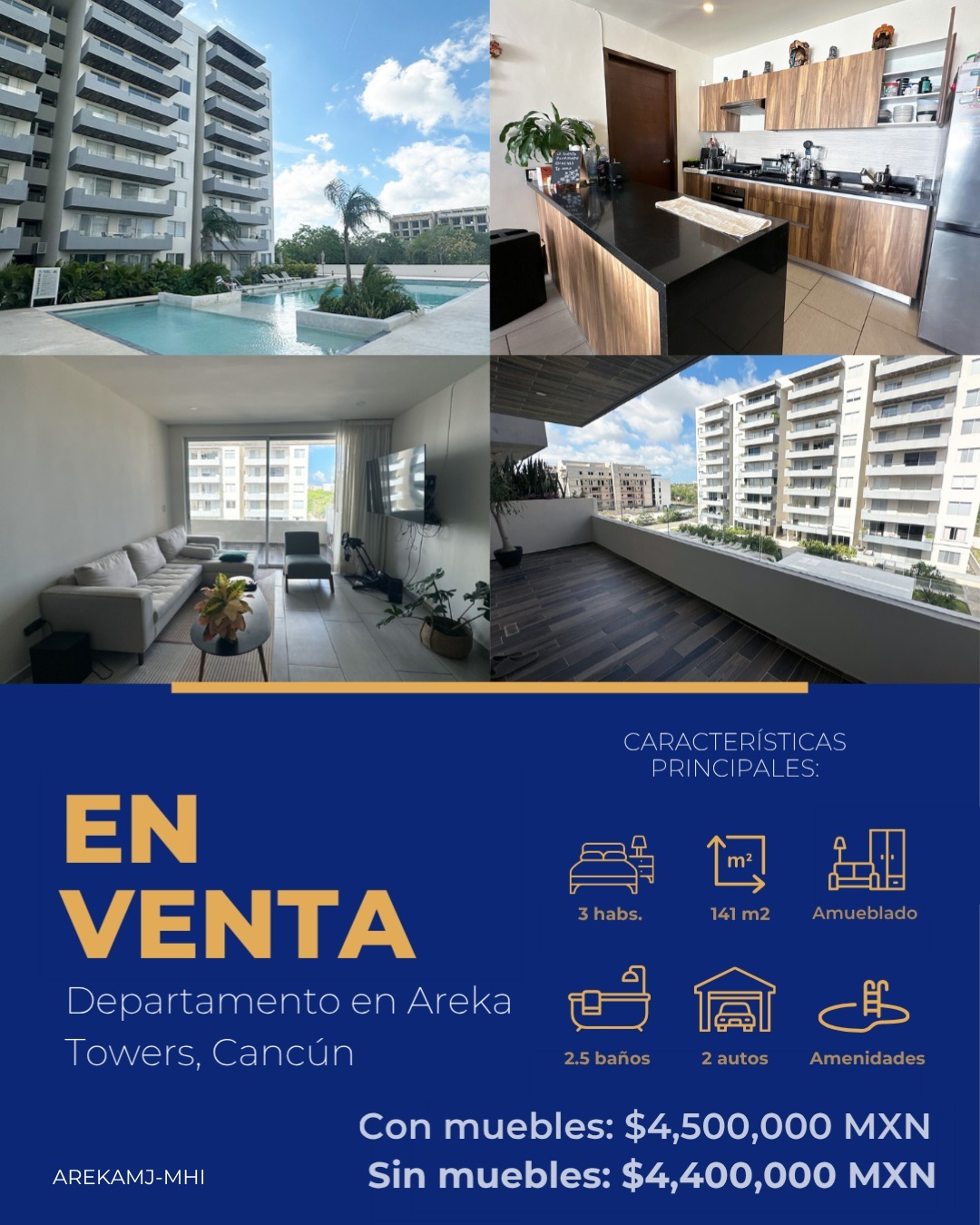 Departamento en venta en Areka Towers — $4,400,000 MXN
