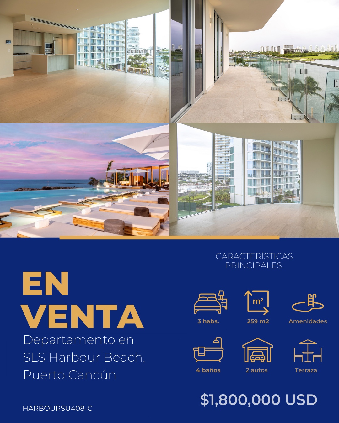 Departamento en venta en Puerto Cancún — $1,800,000 USD