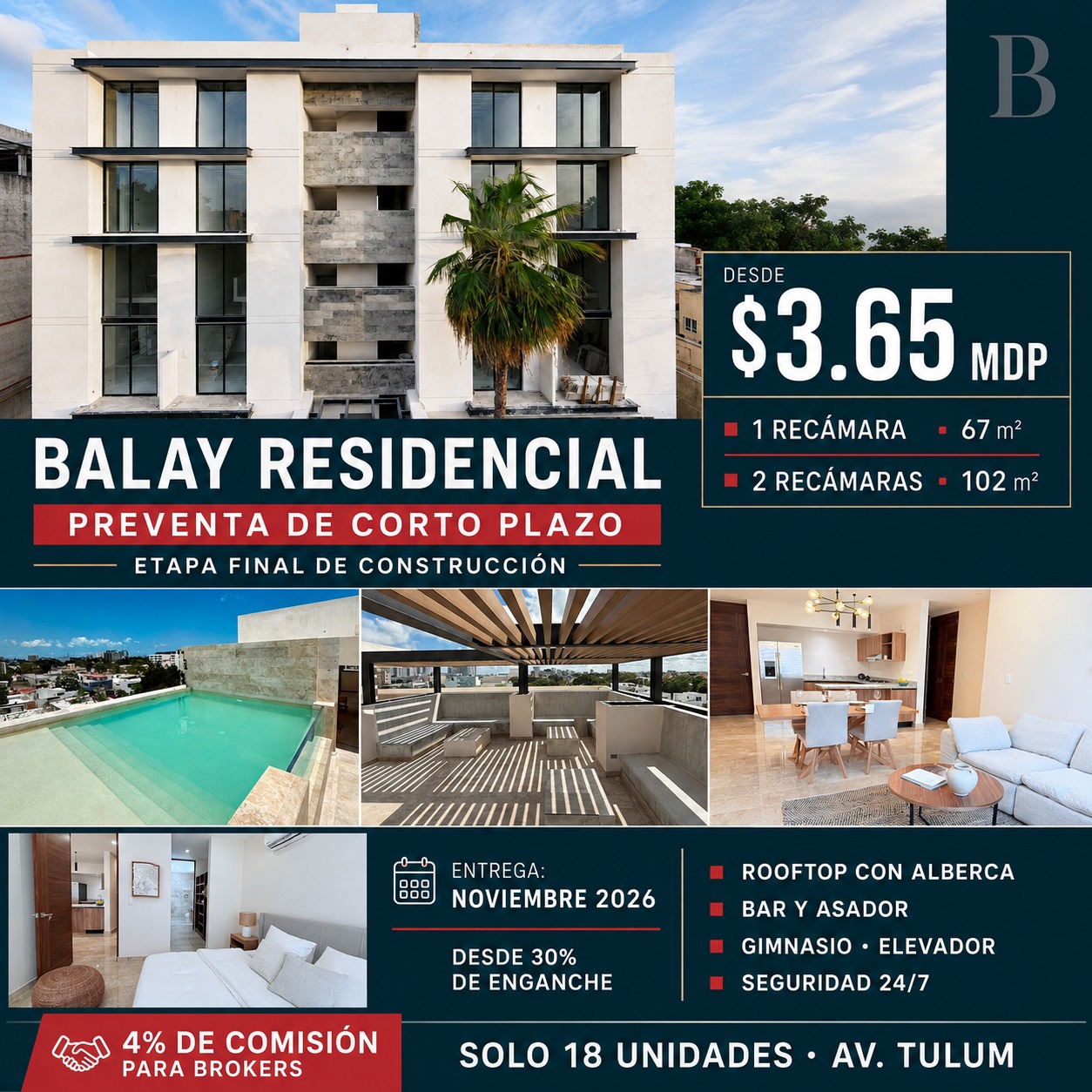 Departamento en venta en Avenida Tulum — $3,650,000 MXN