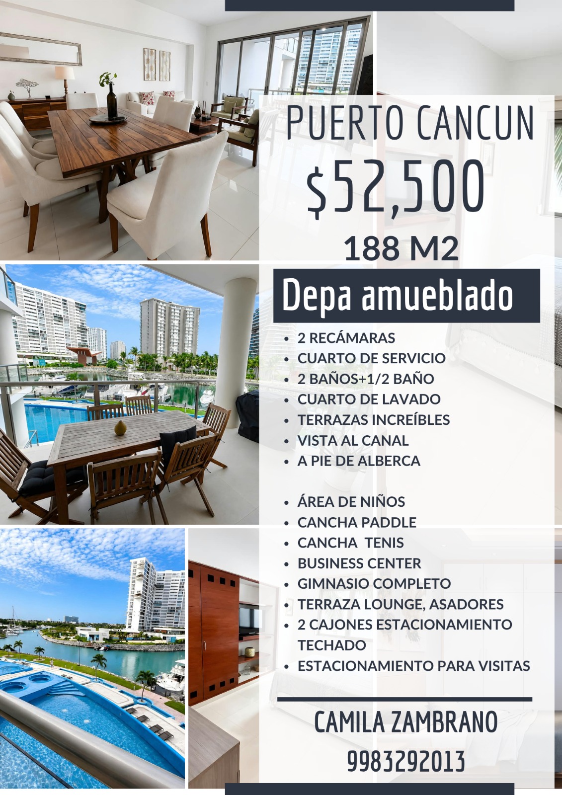 Departamento en renta en Puerto Cancún — $52,500 MXN