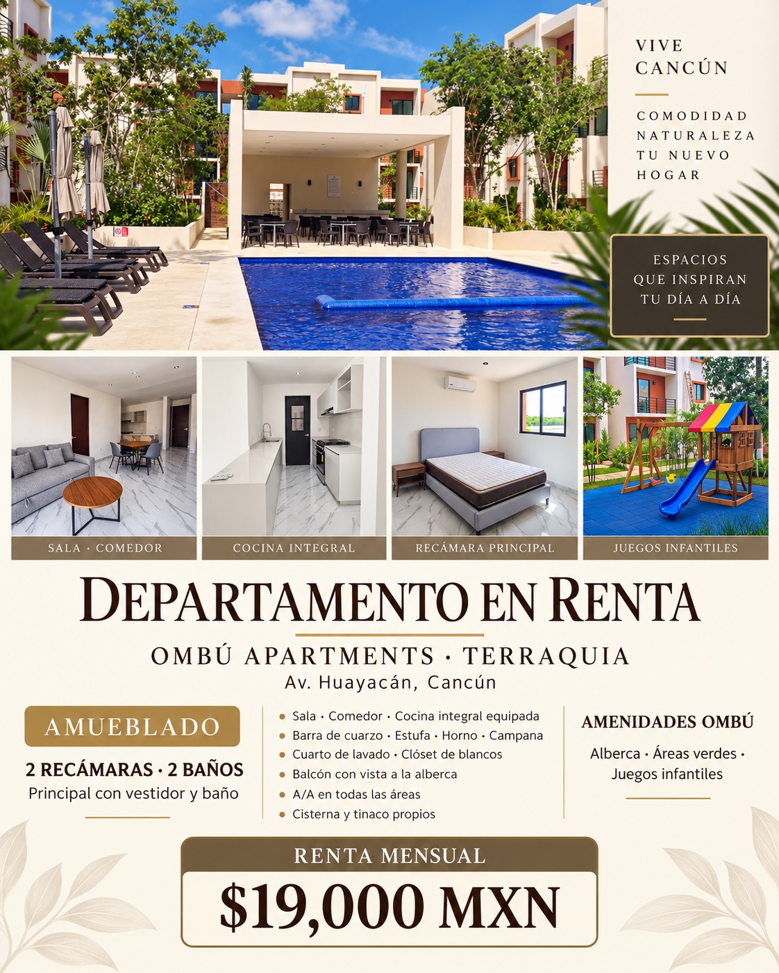 Departamento en renta en Terraquia (Av. Huayacán) foto 1