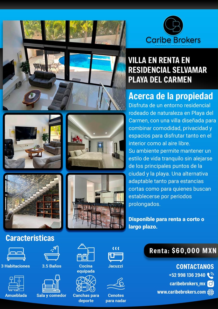 Casa en renta en Residencial Selvamar — $60,000 MXN