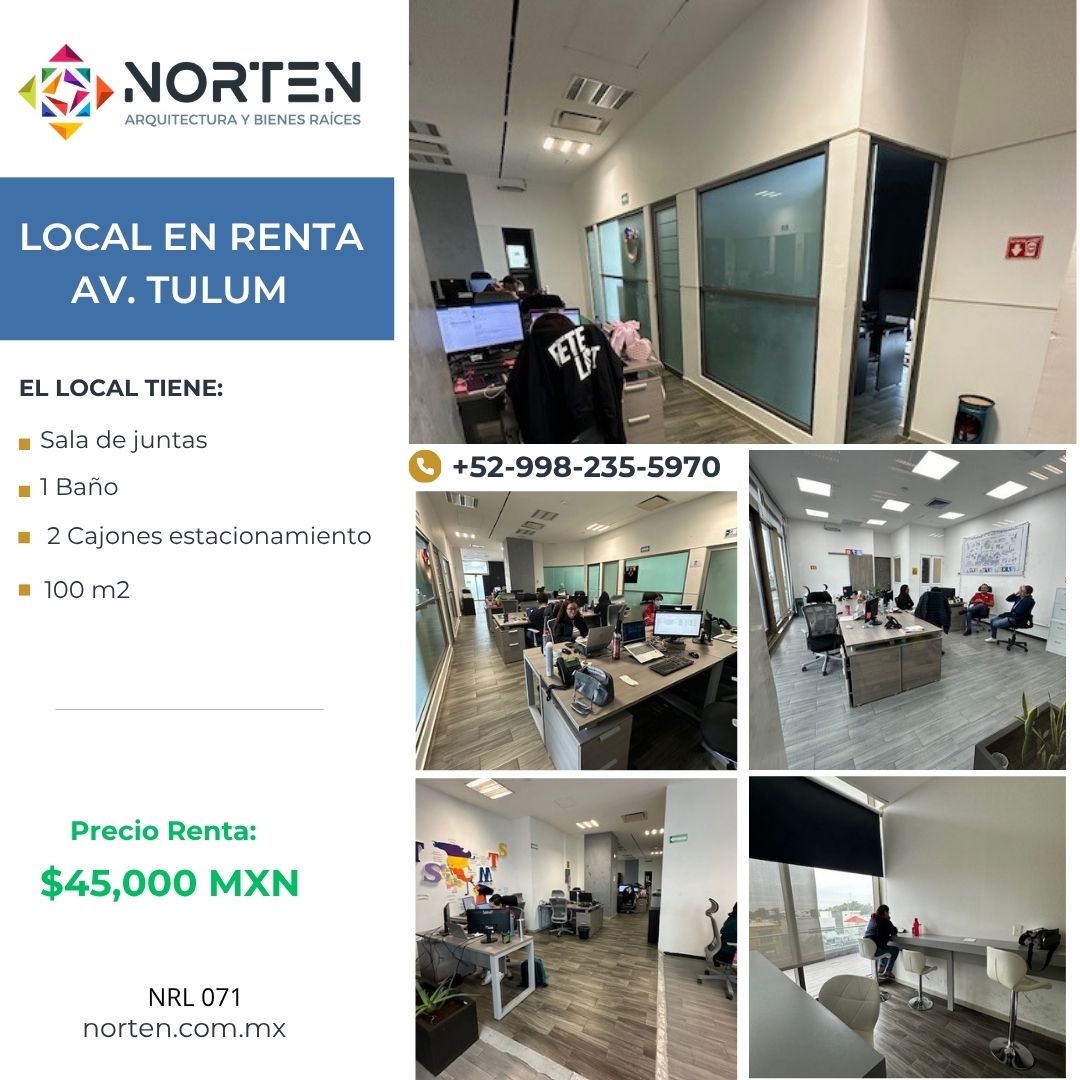 Local para oficinas en renta en Avenida Tulum foto 1