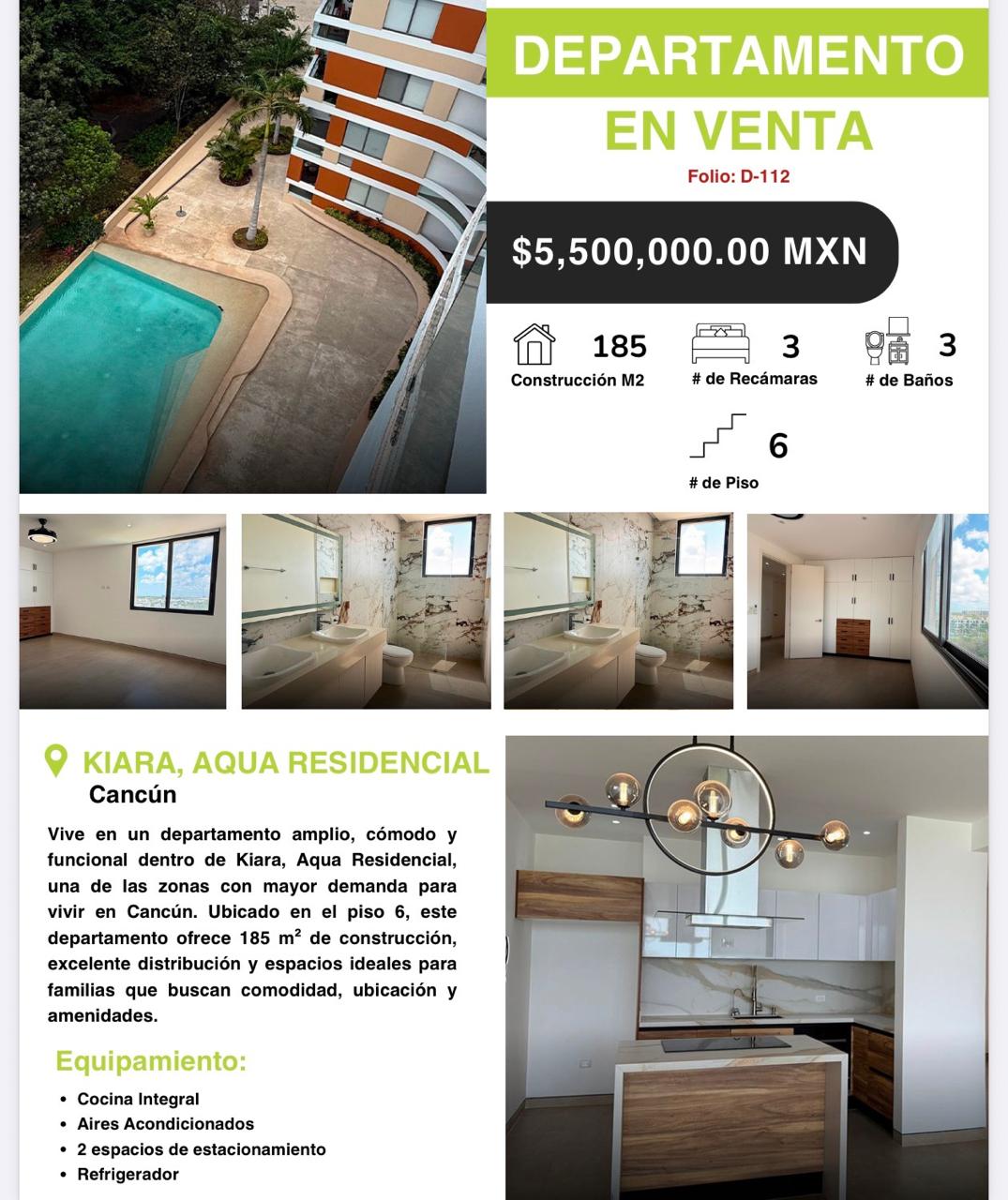 Departamento en renta en Residencial Aqua, Edificio Kiara foto 1
