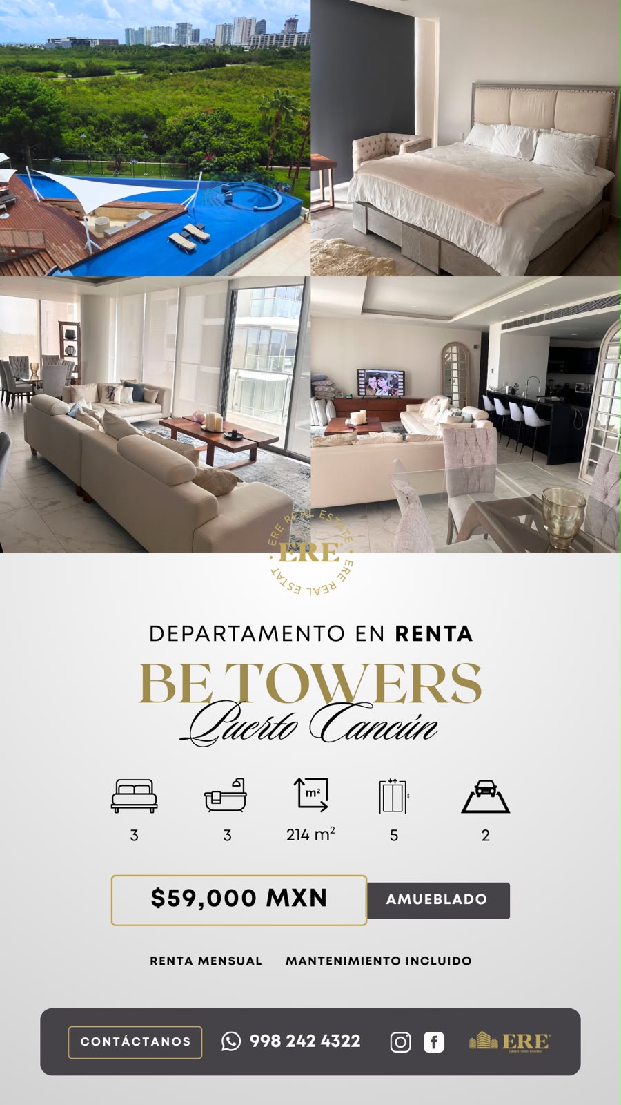 Departamento en renta en Be Towers — $59,000 MXN