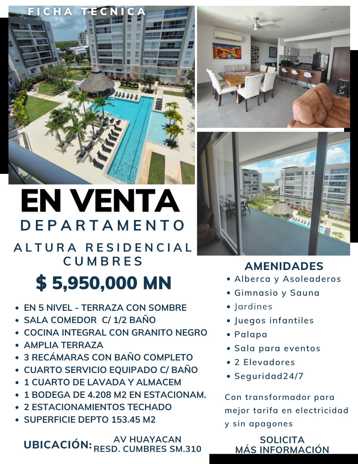 Departamento en venta en Residencial Cumbres SM.310 — $5,950,000 MXN
