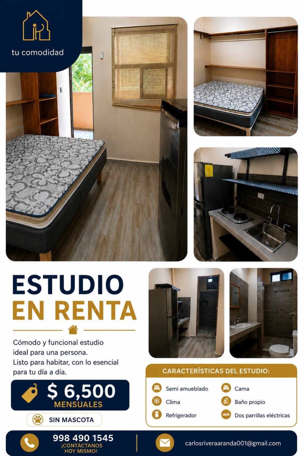 Estudio en renta en Cancún foto 1