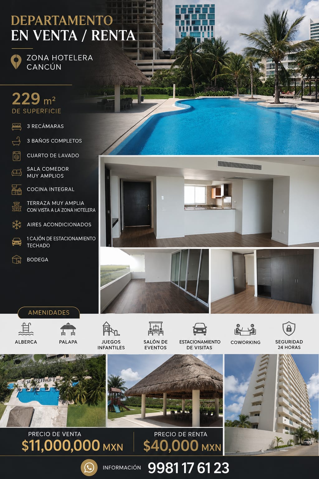 Departamento en venta en Zona Hotelera — $11,000,000 MXN