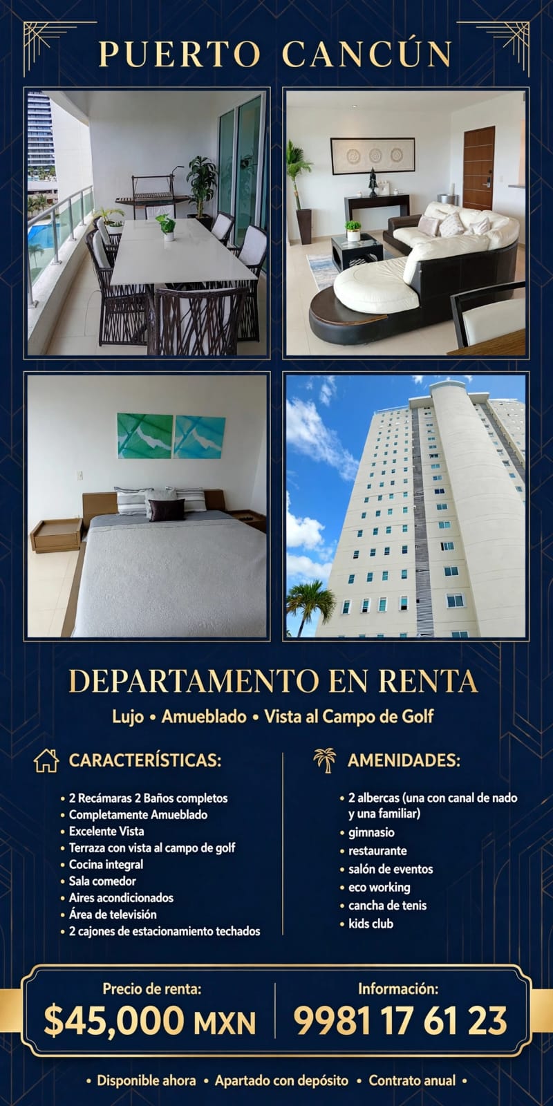 Departamento en renta en Puerto Cancún foto 1