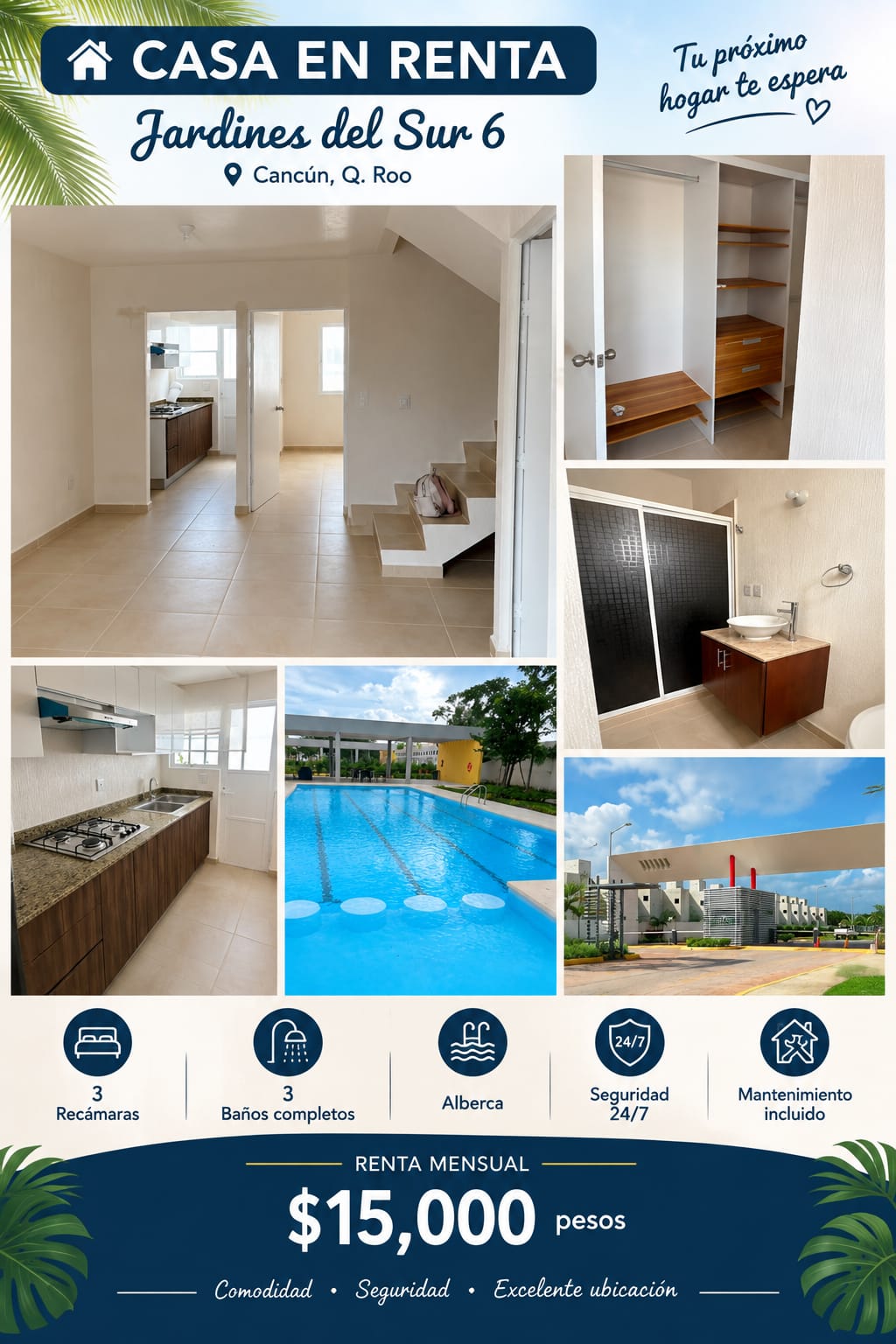 Casa en renta en Jardines del Sur 6 — $15,000 MXN