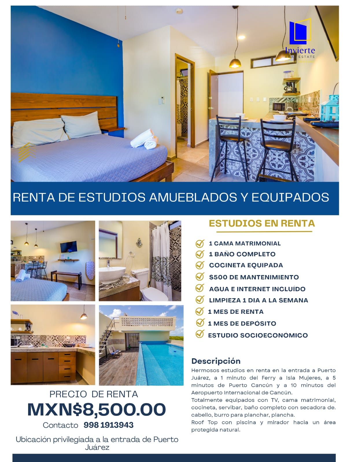 Estudio en renta en Puerto Juárez foto 1