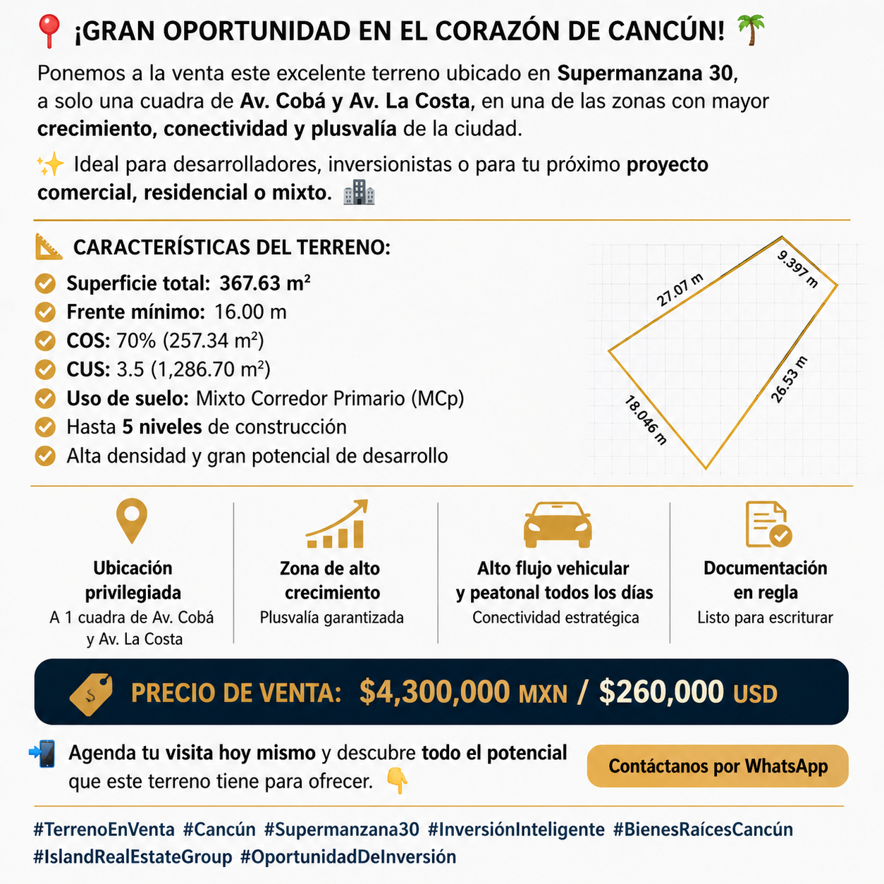 Terreno en venta, en CANCUN, Quintana Roo — Excelente Terreno en venta para proyecto sm 30 Cancun, Av Coba y Av La Costa (foto 3)