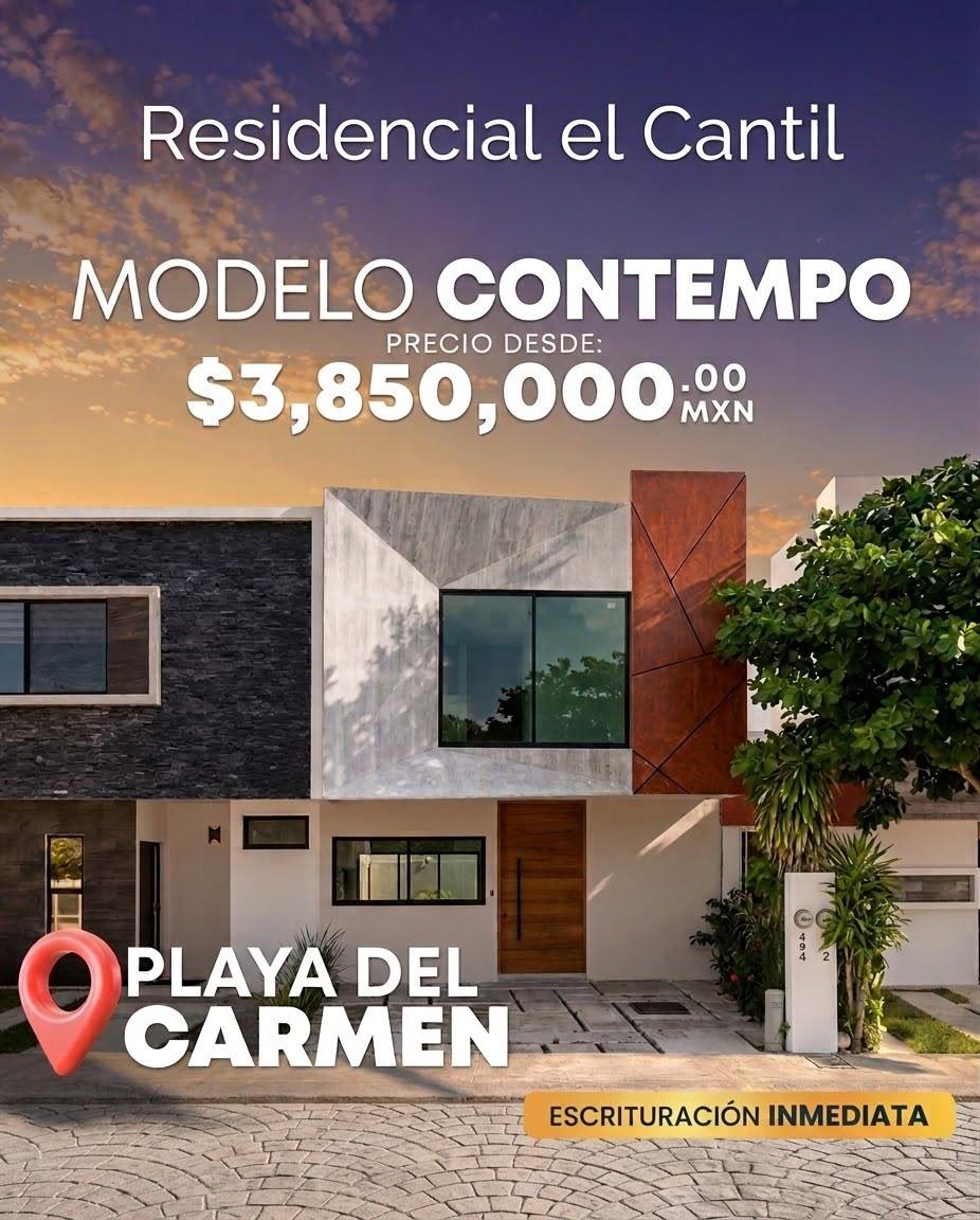 Casa nueva de entrega inmediata en Residencial El Cantil, Playa del Carmen. Cuenta con 3 recámaras, acabados de lujo, terraza con jardín y amenidades exclusivas como alberca y seguridad 24/7.