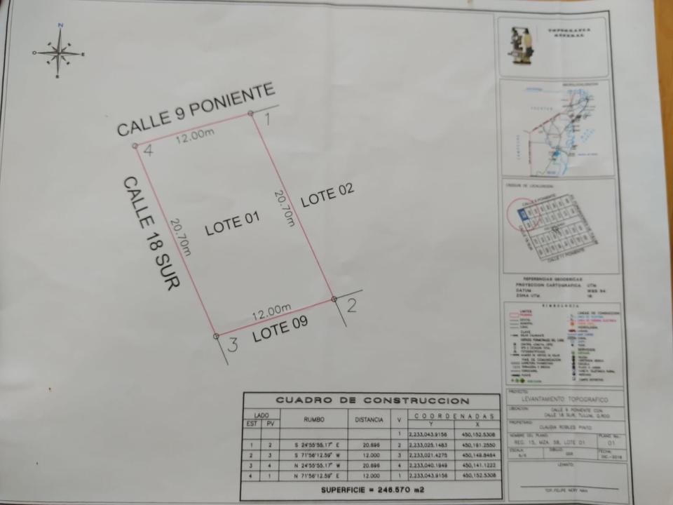 Terreno en venta en La Veleta, Tulum. 246.57 m2 con uso de suelo mixto y escriturado. Ubicado en Calle 9 Pte con 18 Sur.