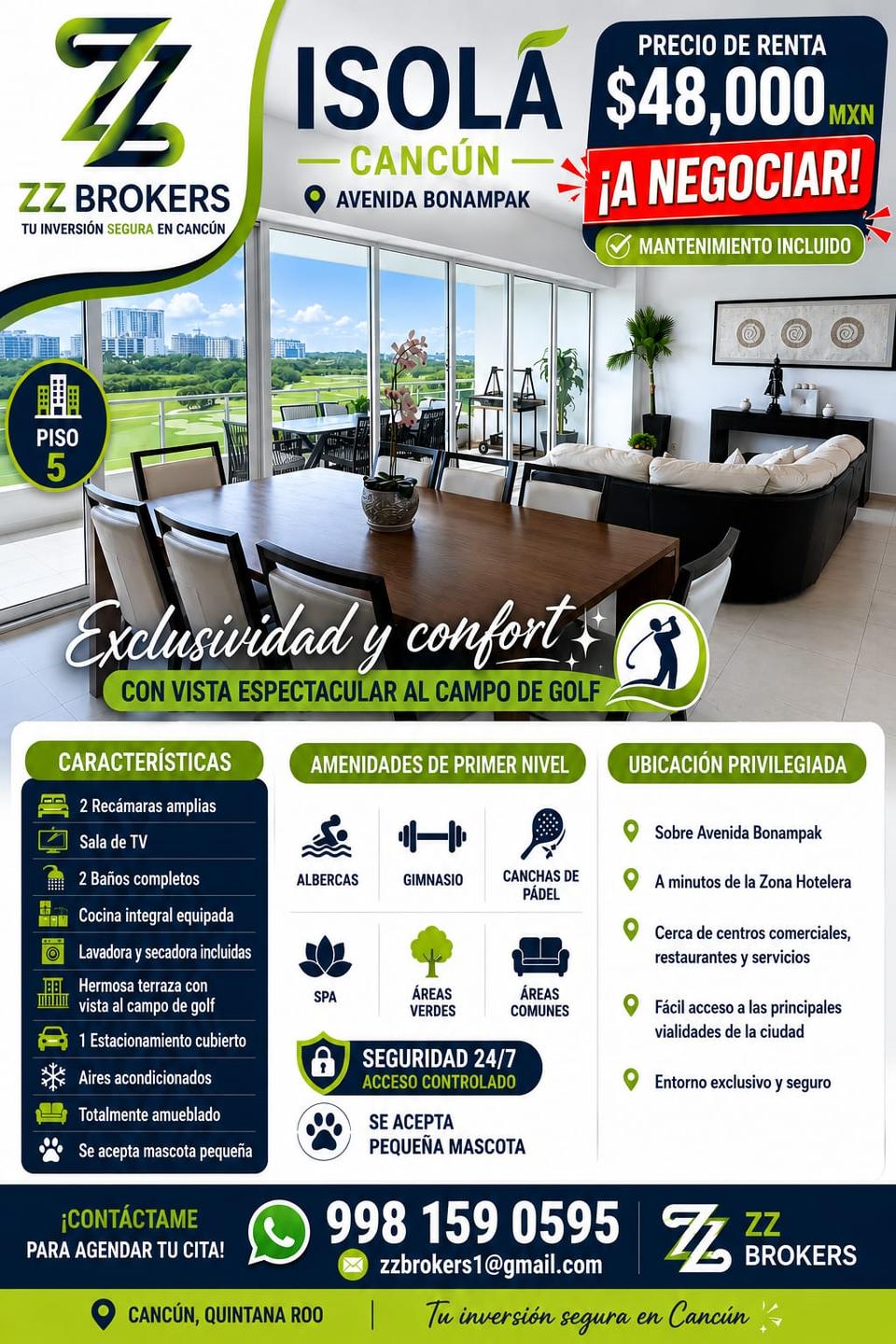 Propiedad amueblada en renta con precio reducido a $42,000 MXN en Cancún, Quintana Roo.
