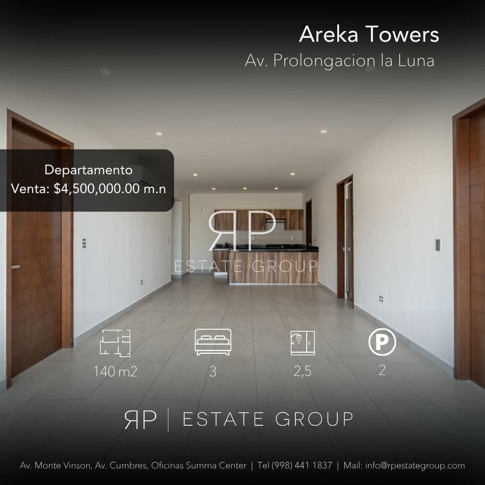 RP Estate Group ofrece en venta departamento en Areka Towers, ubicado sobre Av. Prolongación La Luna por $4,500,000 MXN.