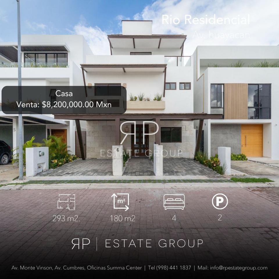 RP Estate Group ofrece en venta casa ubicada en Residencial Río, sobre Avenida Huayacán. Precio: $8,200,000.00 MXN.