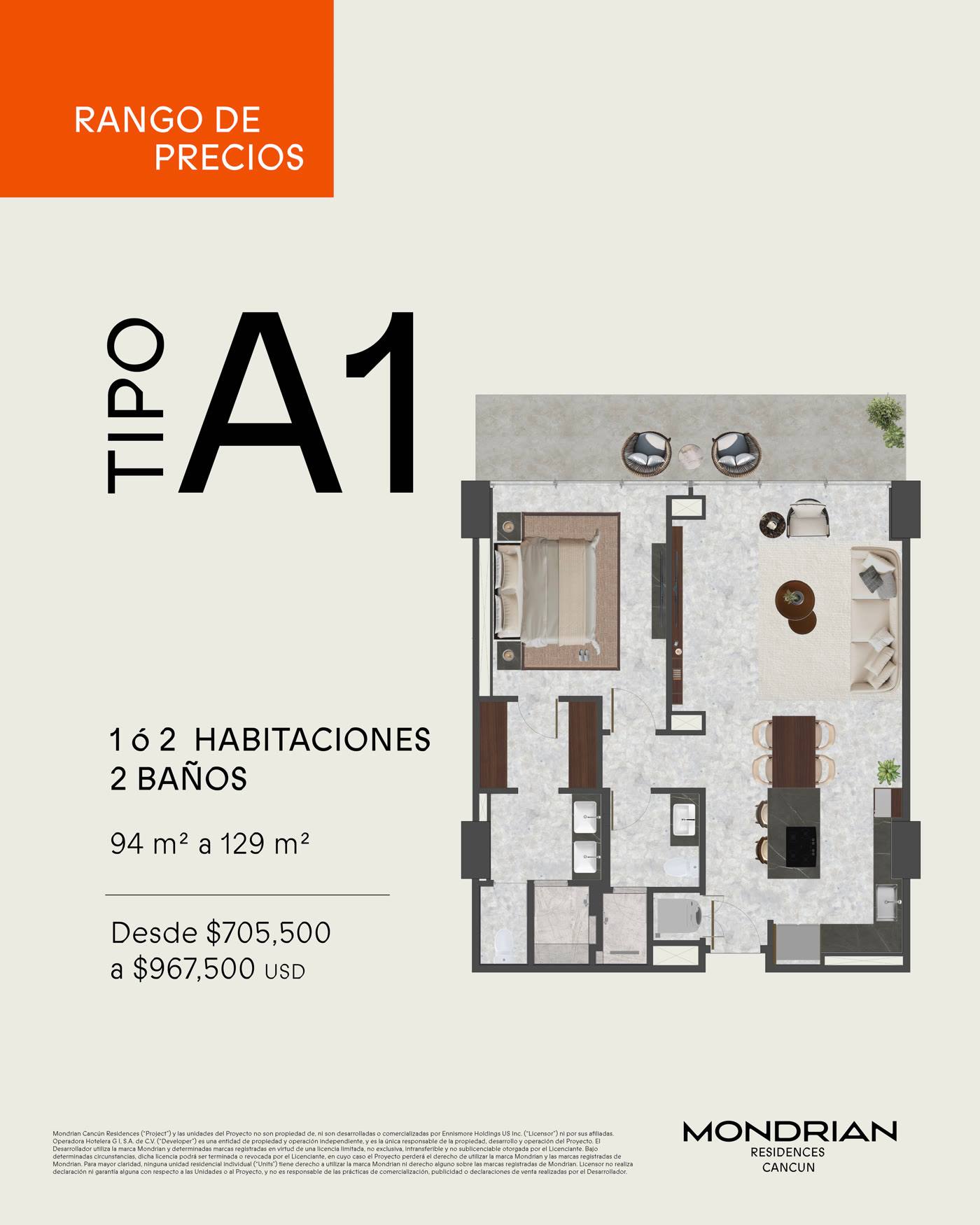 Residencia Tipo A1 (1 o 2 recámaras)