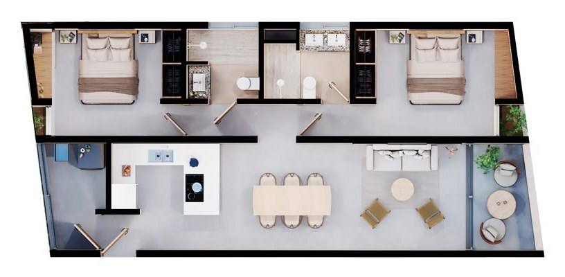 Departamento 2 recámaras, 2 baños